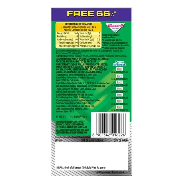 Glucon-D Instant Energy Health Drink - Regular, 75 g (Get 50 g Free)-3.webp